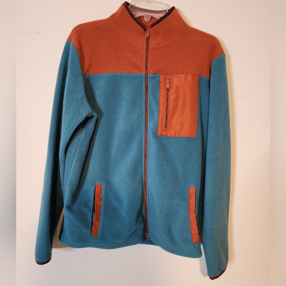 Sonoma Boy's Husky Teal and Orange Zip-up Sweater Size Extra Large
